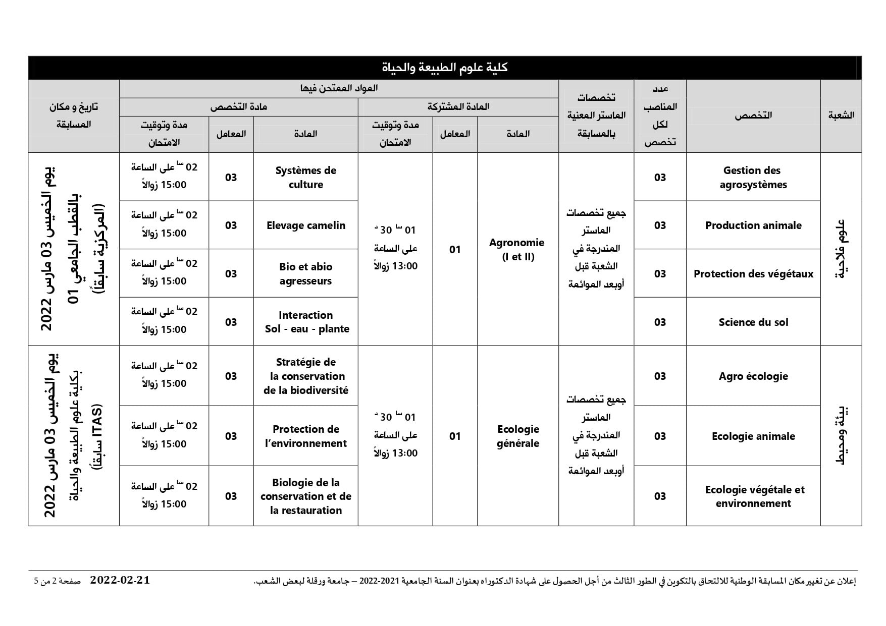 إعلان تغيير مكان المسابقة لبعض الشعب النهائي compressed page 0002 min