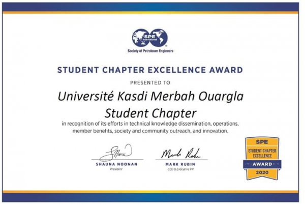 Universit&eacute; Kasdi Merbah Ouargla SPE Student Chapter Excellence Award