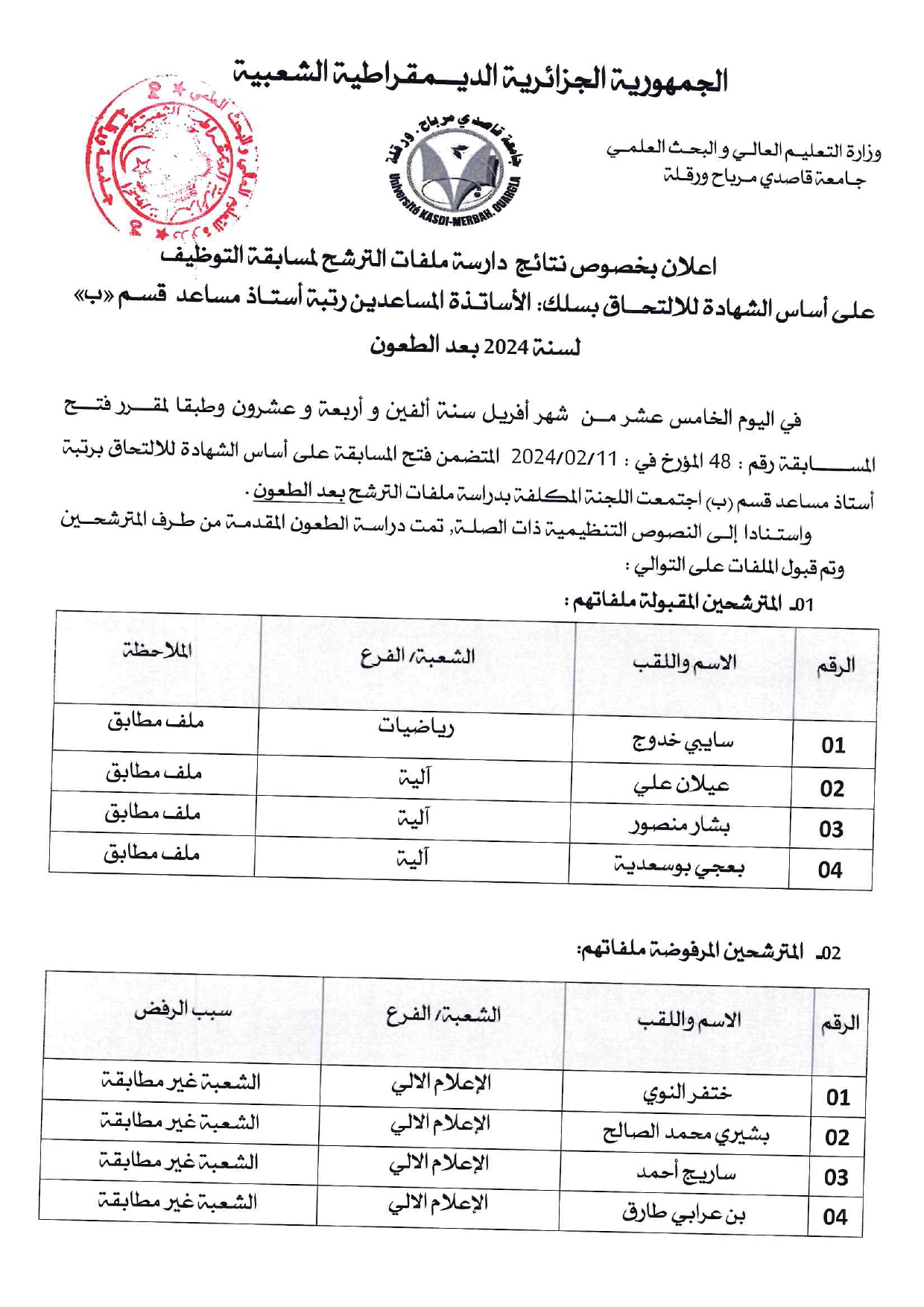 إعلان نتائج الترشح بعد الطعون 1 page 0001
